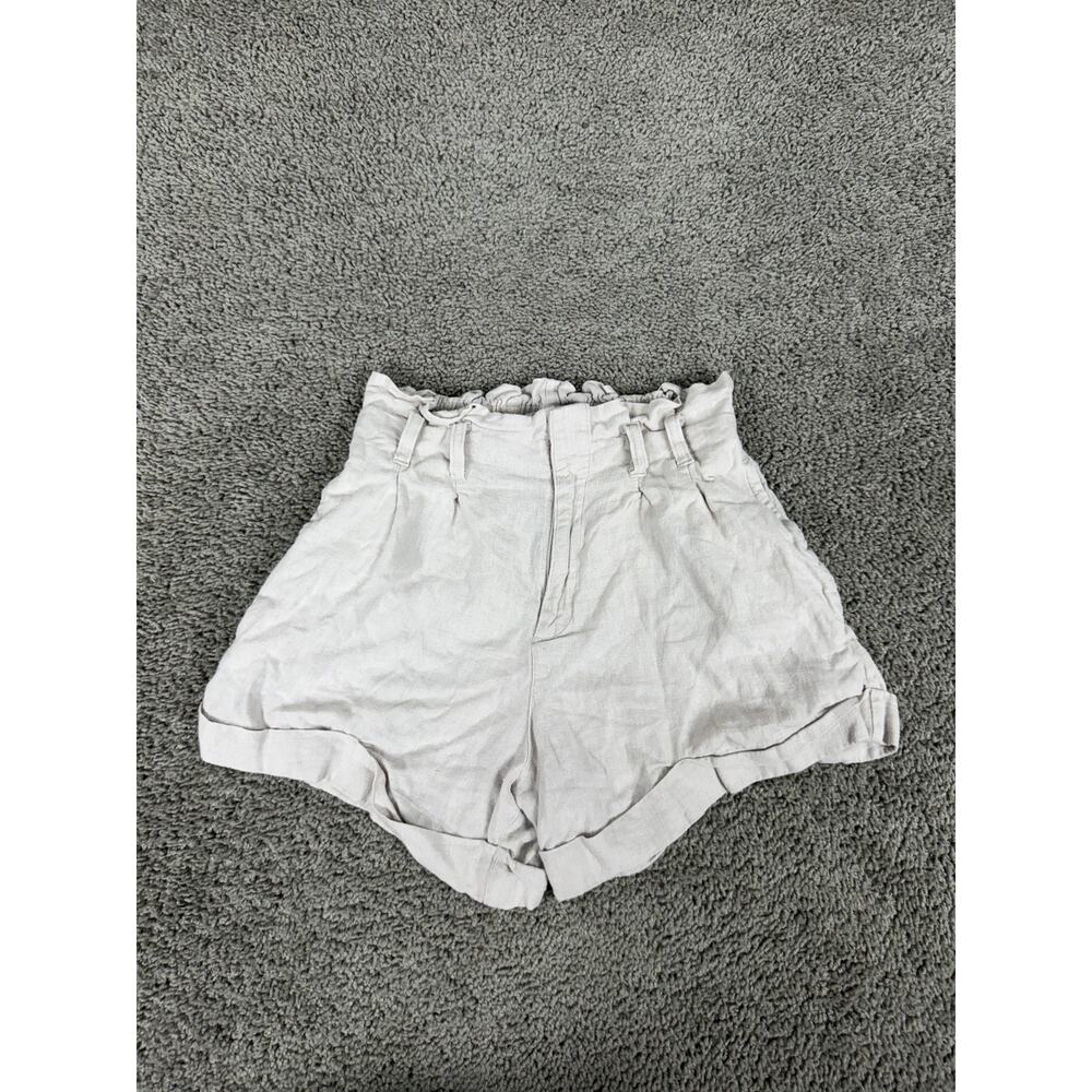 Abercrombie & Fitch Shorts Womens Small Beige Linen Blend Paperbag Ruffle Waist